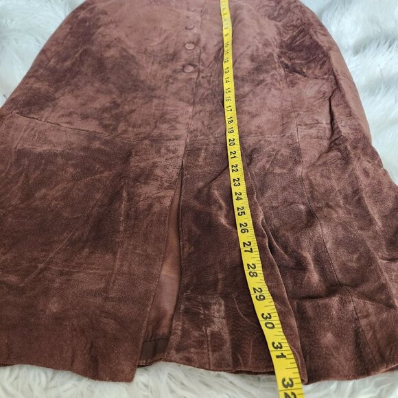 100% Suede Leather Maxi Skirt Size 11/12 W31 Midi Brown Southwest Western Button - Picture 8 of 16